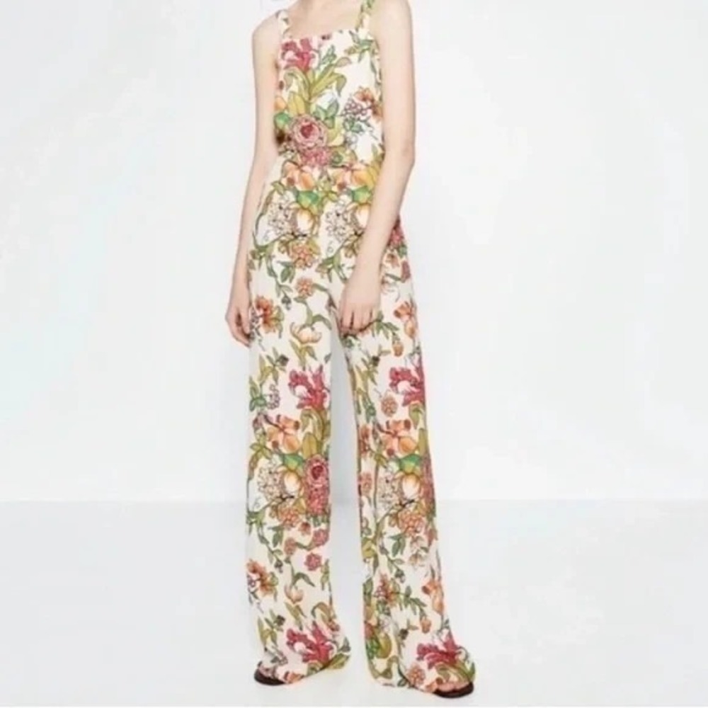 Zara Woman Floral Jumpsuit Wide Leg Romantic Strappy Romper / Size M - Picture 13 of 14
